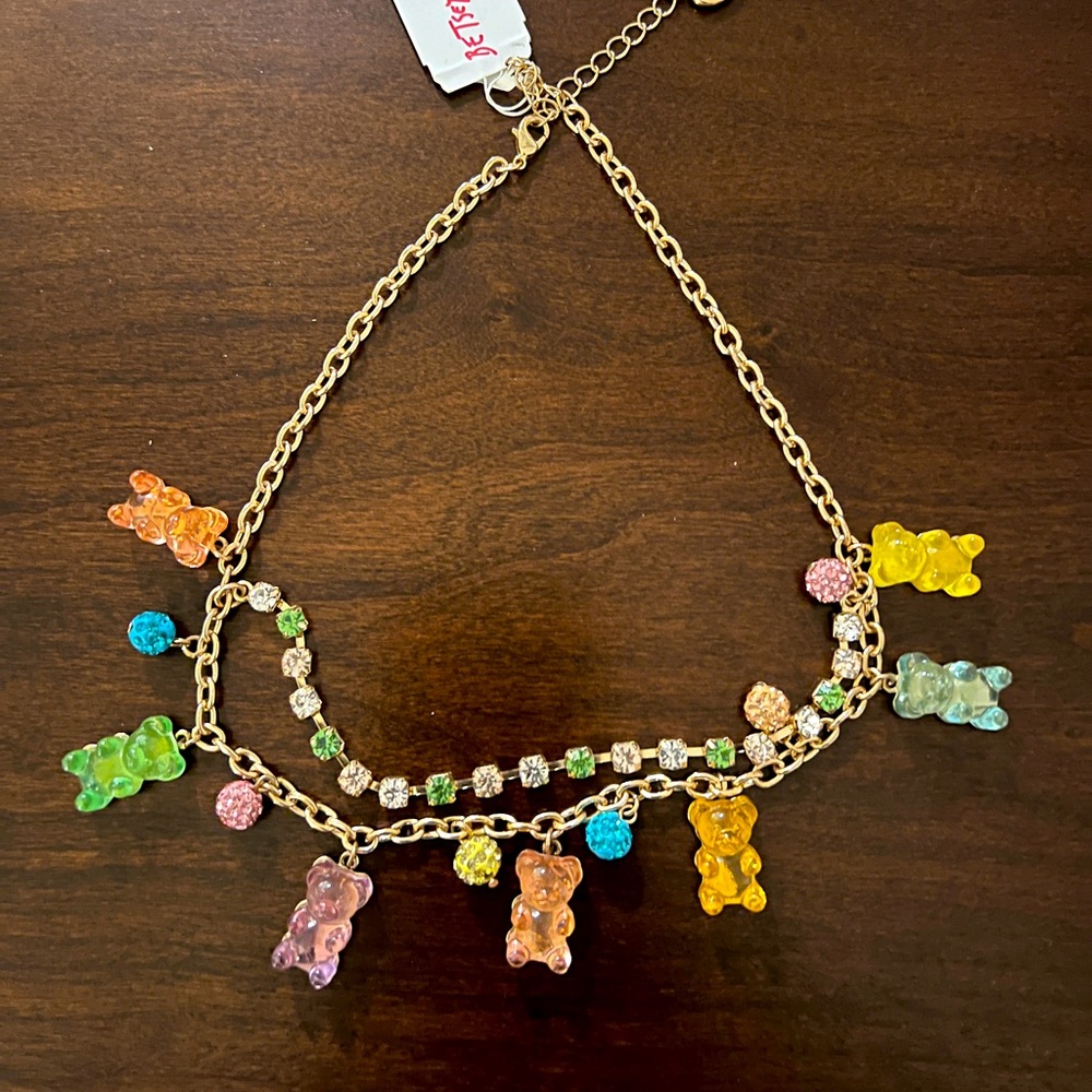Multi colored Betsey Johnson Teddy Bear Necklace